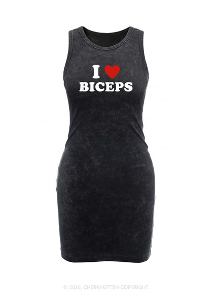 I Love Biceps Y2K Washed Tank Dress Cherrykitten
