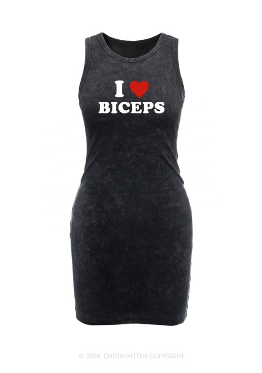 I Love Biceps Y2K Washed Tank Dress Cherrykitten