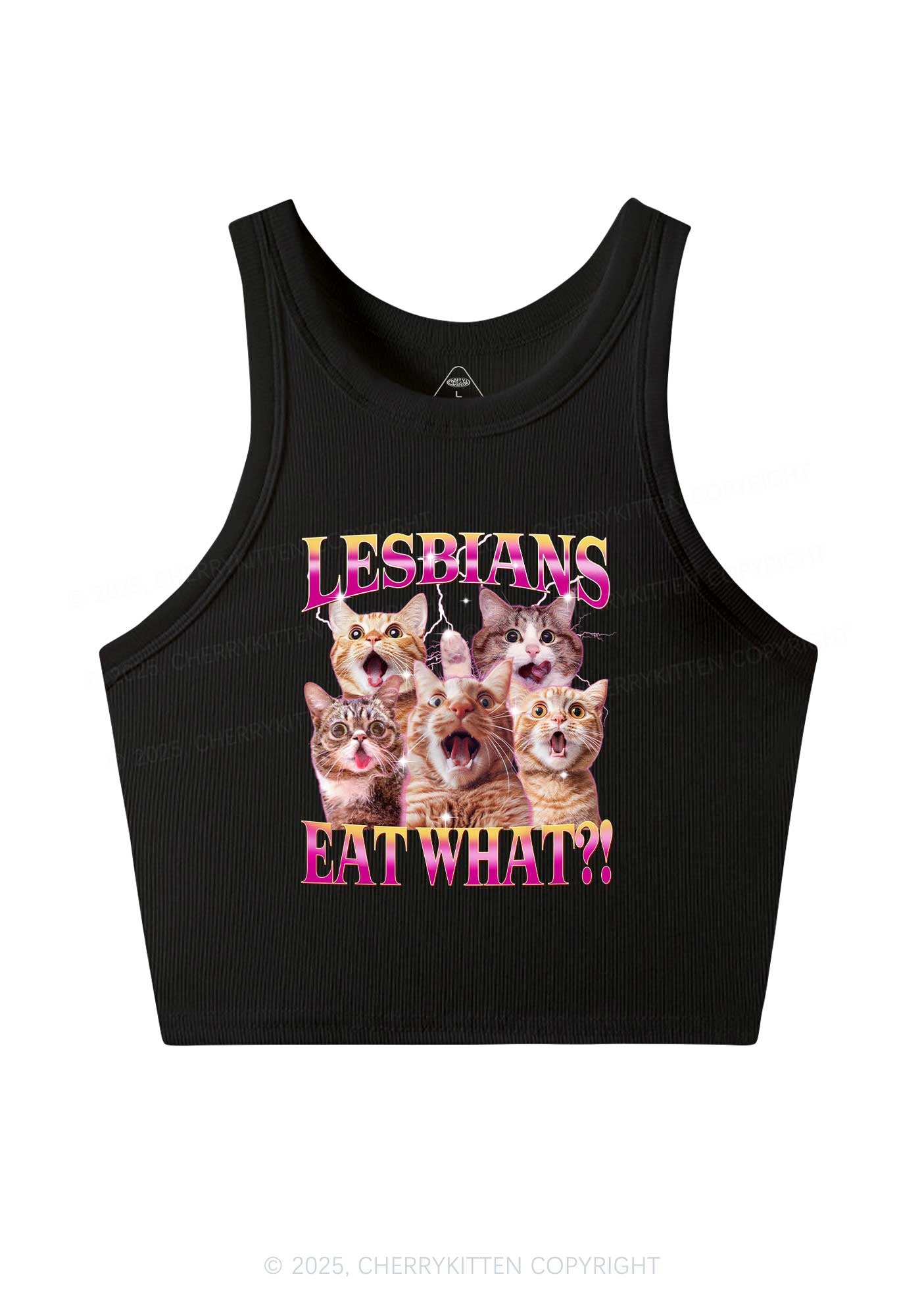 Funny Lesbian Cat Y2K Crop Tank Top Cherrykitten