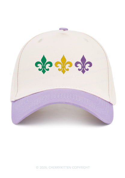 Embroidered Mardi Gras Fleur De Lis Trio Y2K Color Block Baseball Cap Cherrykitten