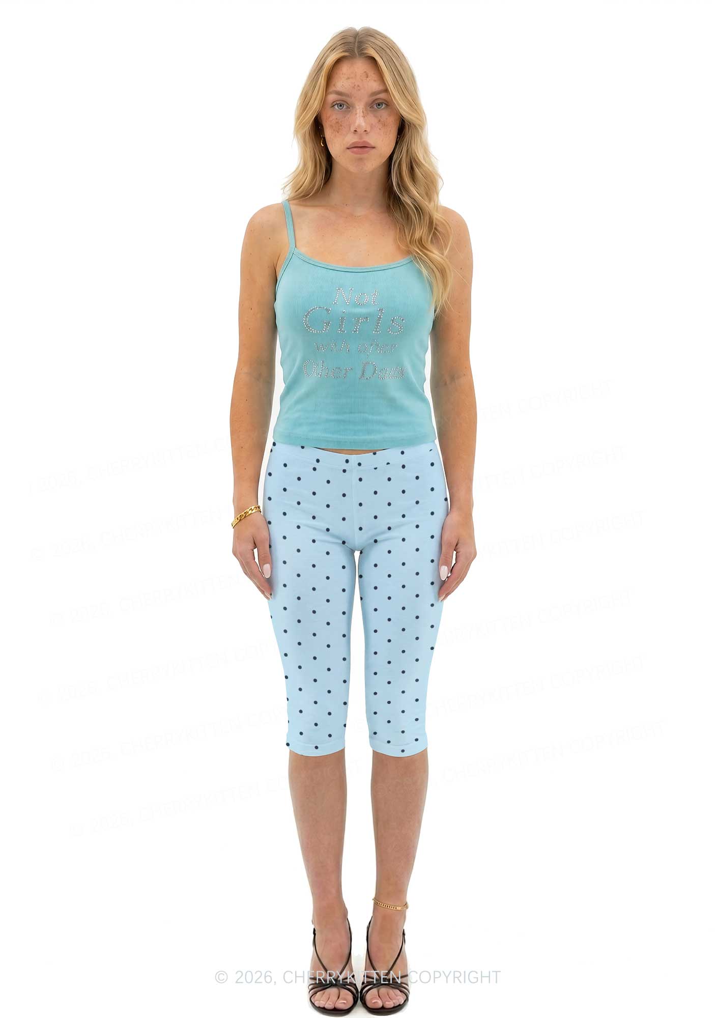 Black Dots On Blue Y2K Print Capri Pants Cherrykitten