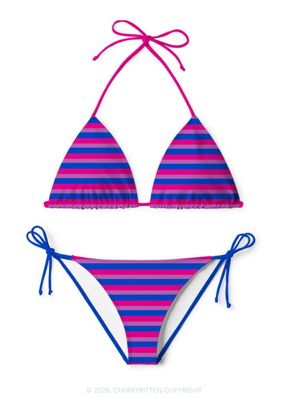 Bisexual Flag Stripe Pride Y2K Print Bikini Set Cherrykitten
