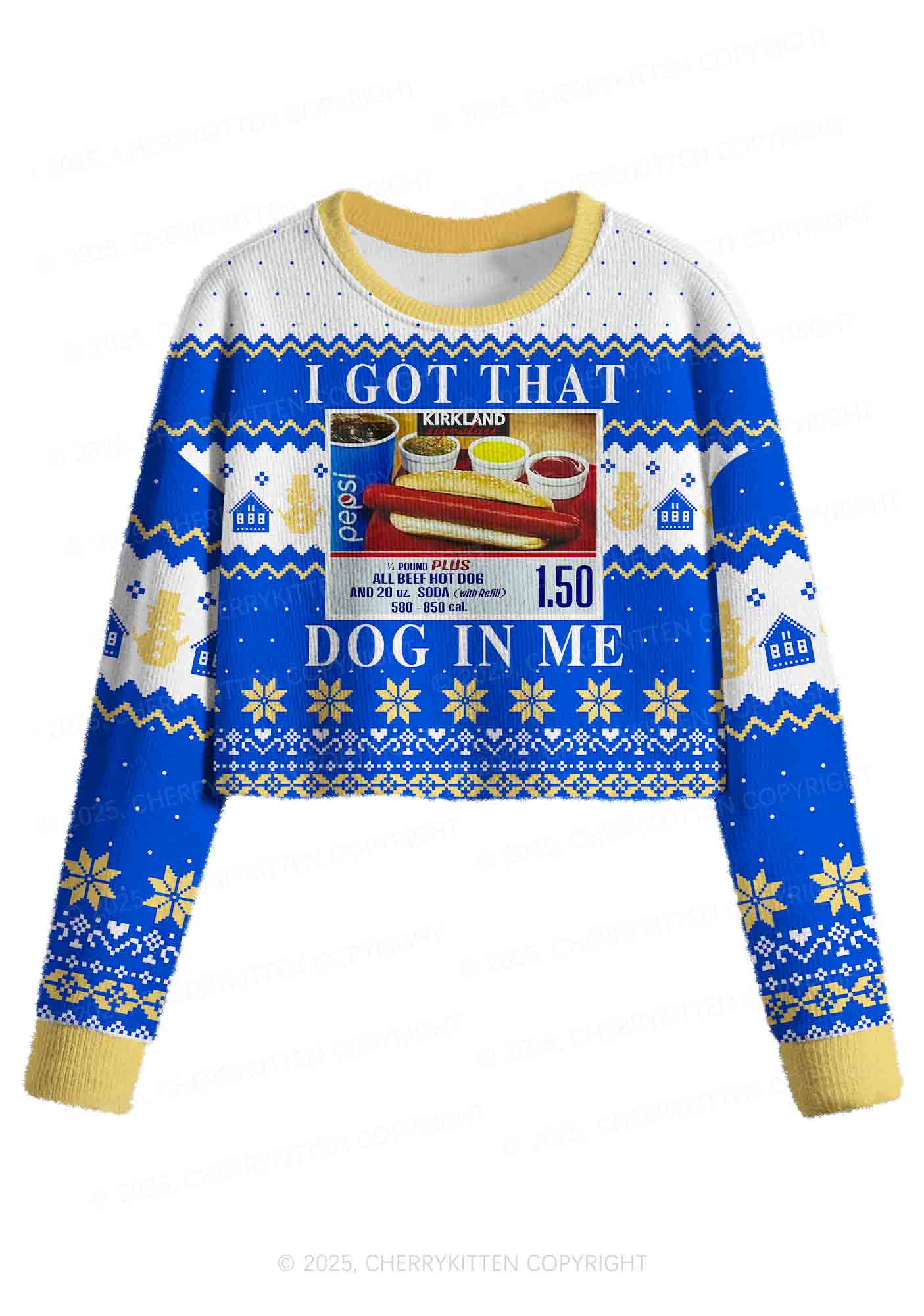 I Got That Hot Dog In Me Y2K Christmas Crop Knit Sweatshirt Cherrykitten