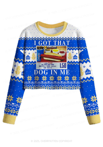 I Got That Hot Dog In Me Y2K Christmas Crop Knit Sweatshirt Cherrykitten