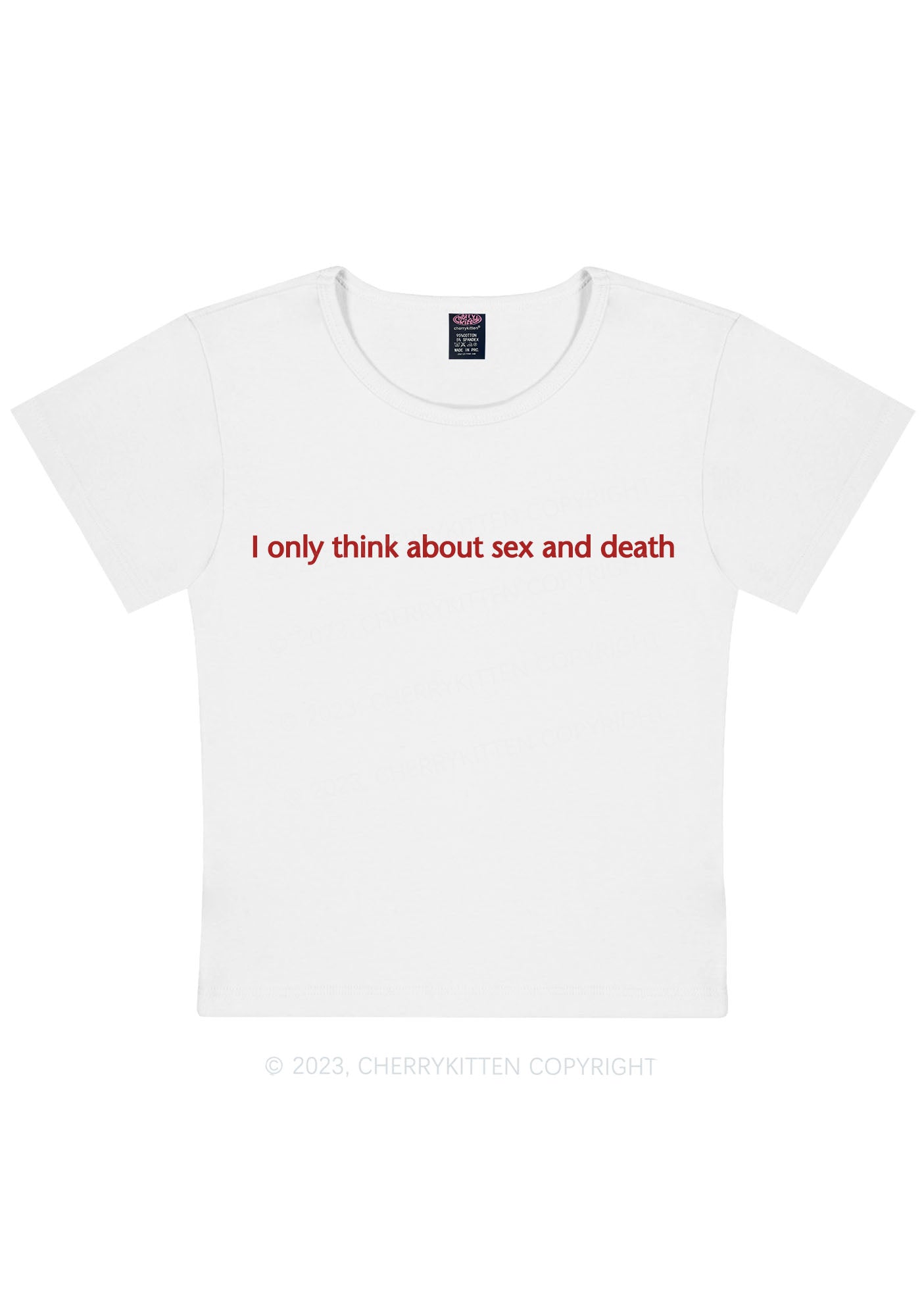 Think About Death Y2K Baby Tee Cherrykitten