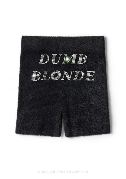 Rhinestone Dumb Blonde Y2K Fluffy Shorts Cherrykitten