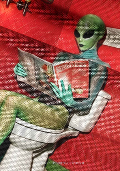 Halloween Alien On Toilet Y2K Mesh Ruched Waist V Neck Top Cherrykitten