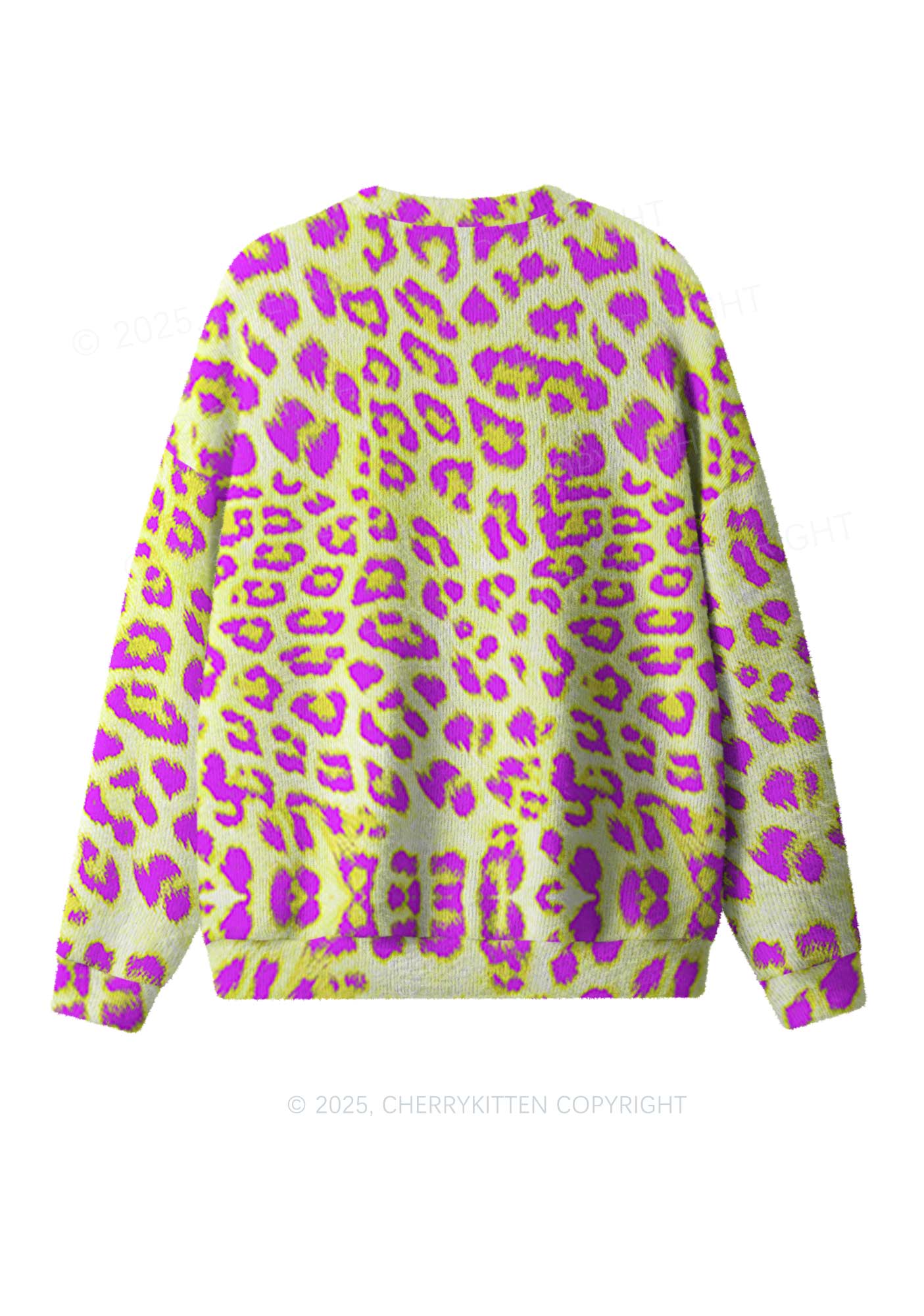 Yellow Leopard Y2K Christmas Knit Sweatshirt Cherrykitten