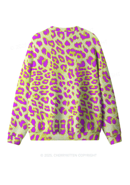 Yellow Leopard Y2K Christmas Knit Sweatshirt Cherrykitten