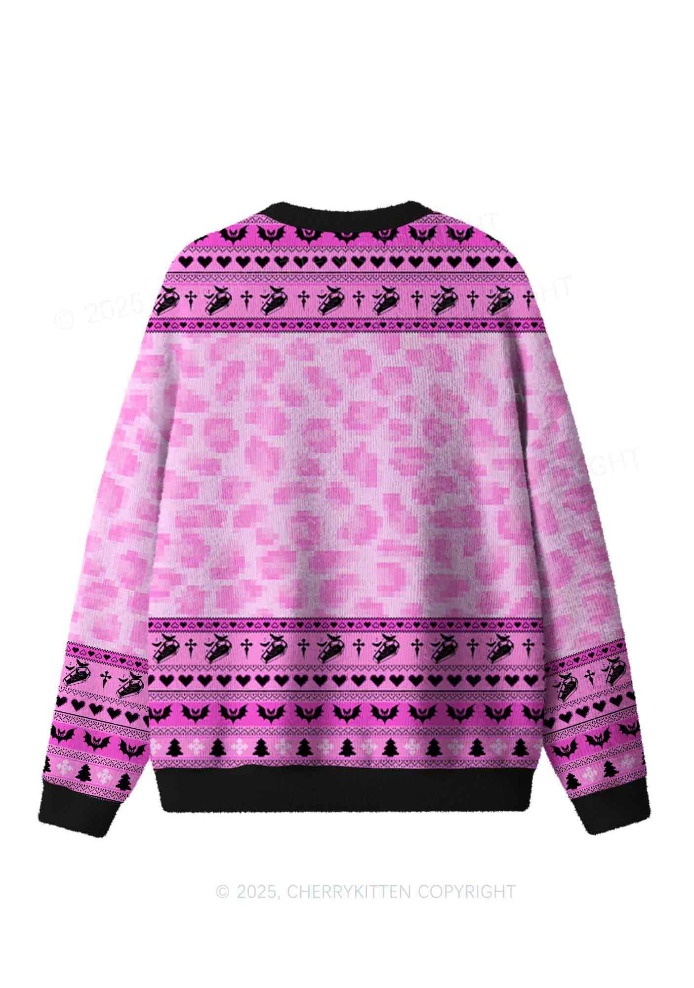 Pink Custom Face Y2K Christmas Knit Sweatshirt Cherrykitten