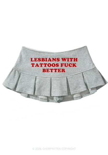 Lesbians With Tattoos Pride Y2K Mini Pleated Skirts Cherrykitten