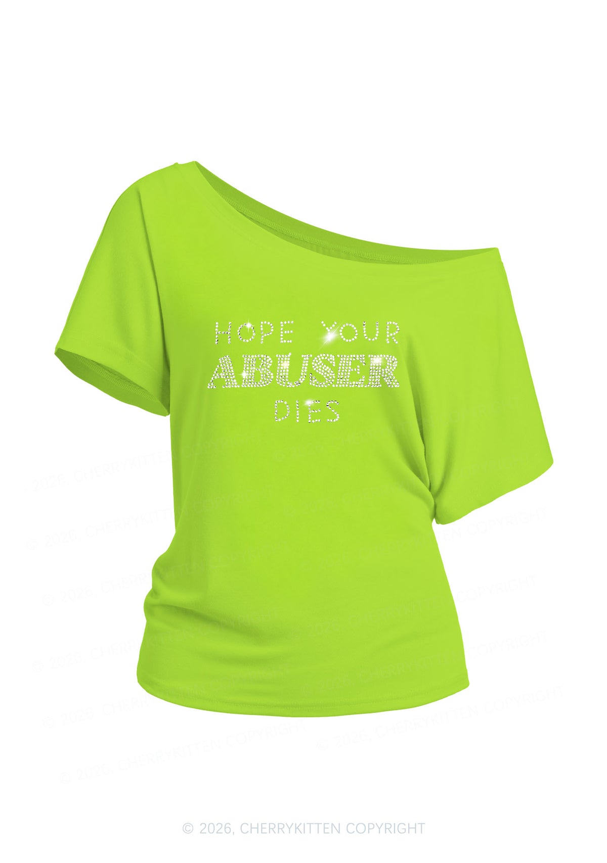 Rhinestone Abuser Dies Y2K Off Shoulder Tee Cherrykitten