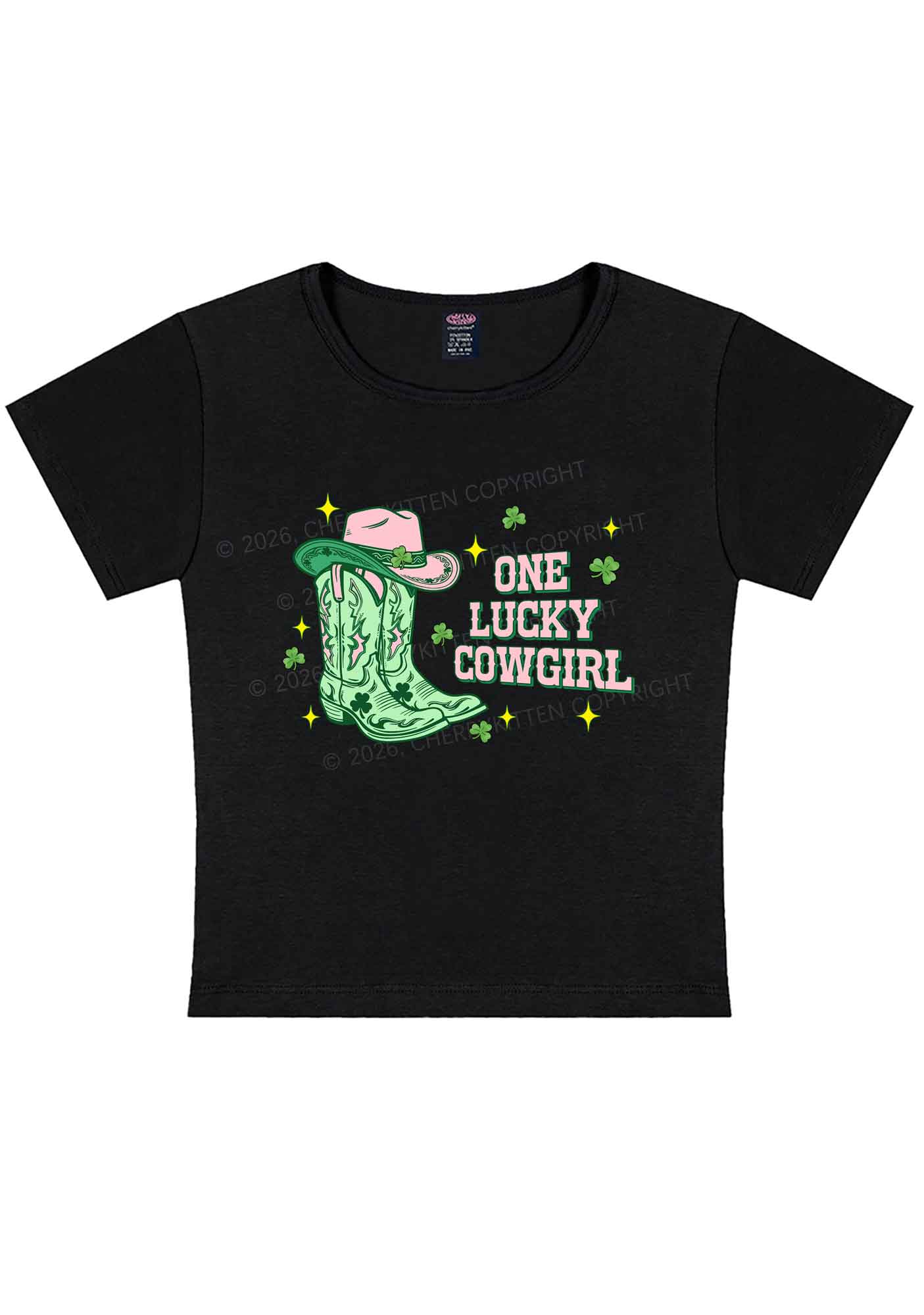 One Lucky Cowgirl Boots St Patricks Y2K Baby Tee Cherrykitten