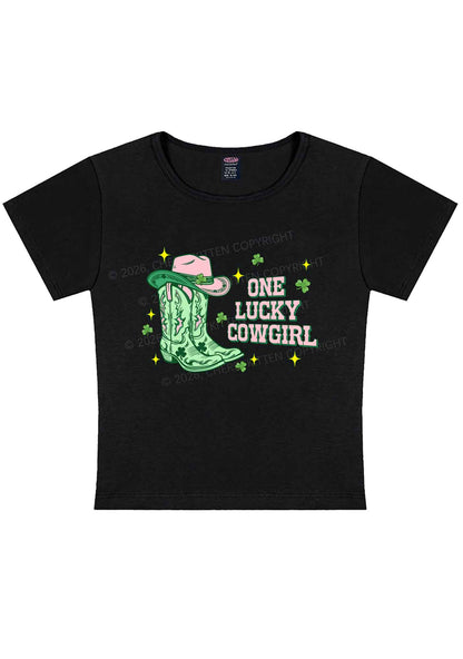 One Lucky Cowgirl Boots St Patricks Y2K Baby Tee Cherrykitten