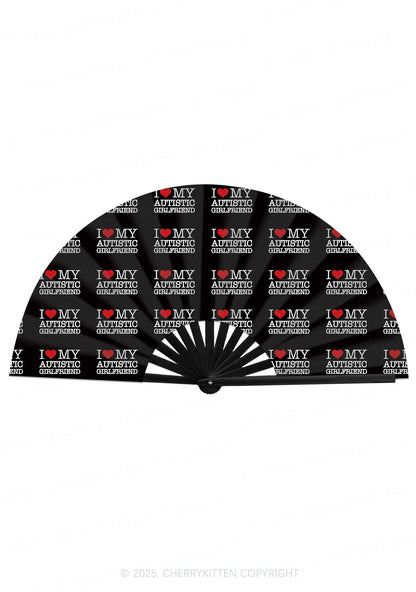 I Love My Autistic GF BF Valentine's Day Y2K Rave Hand Fan Cherrykitten