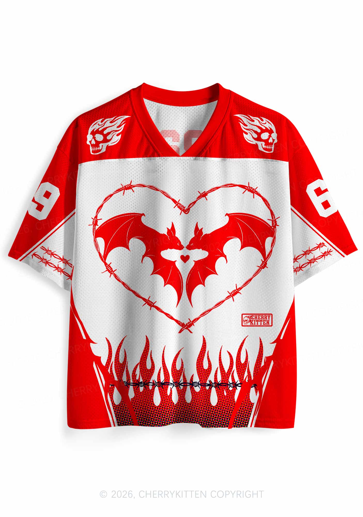 Halloween Bat Heart Thorns Y2K Sport Jersey Shirts Cherrykitten