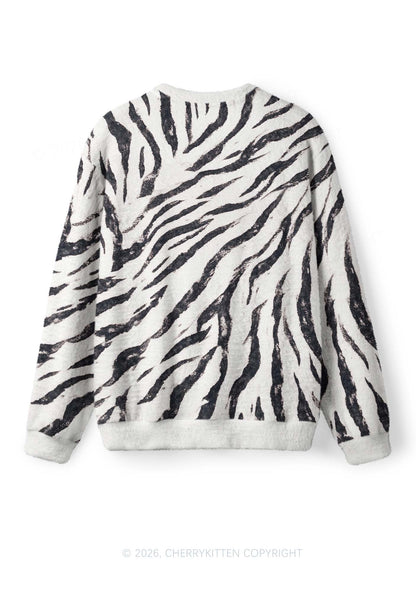 Zebra Stripes Y2K Knit Sweatshirt Cherrykitten