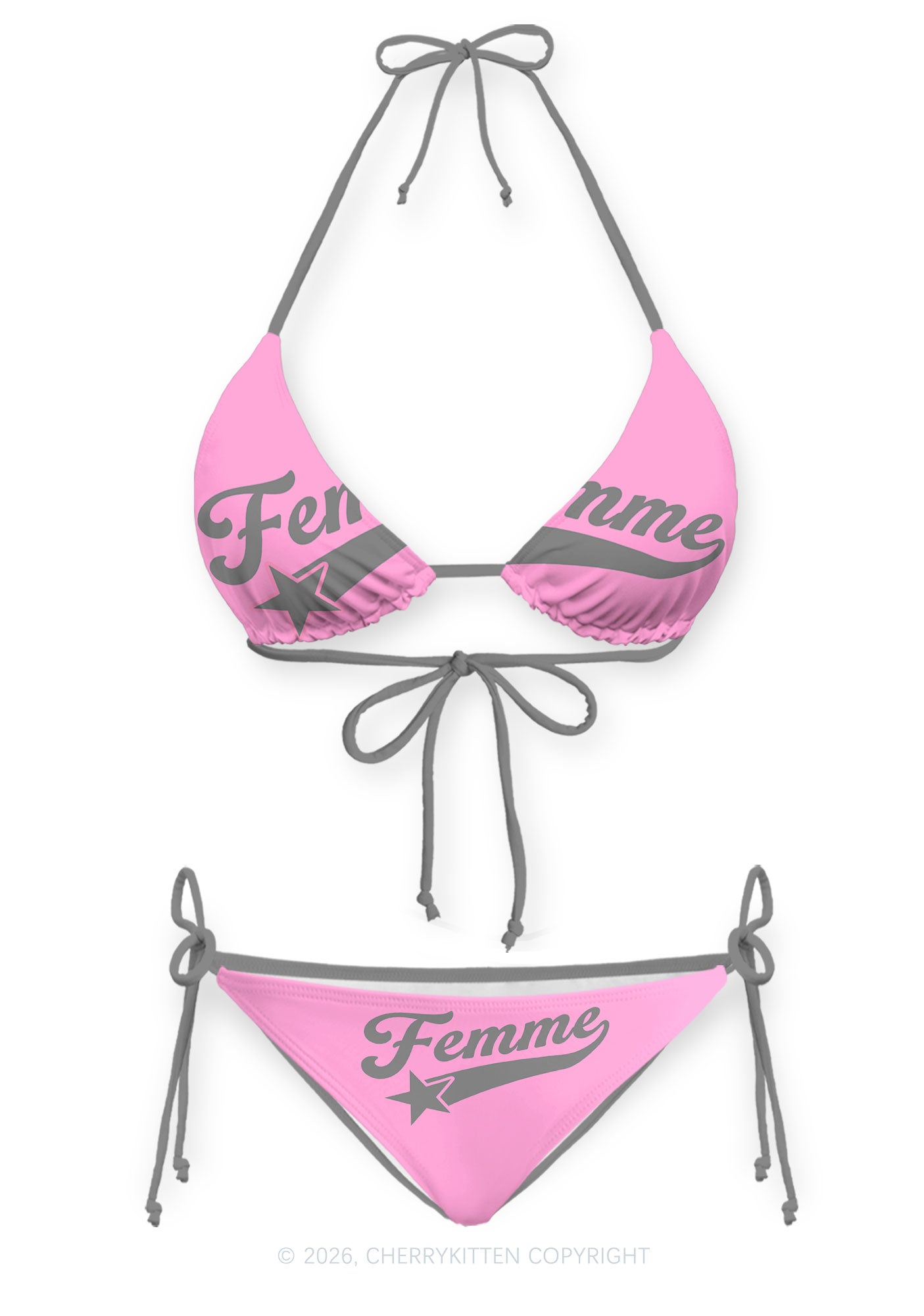Grey Femme Pride Y2K Print Bikini Set Cherrykitten