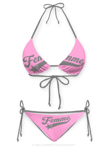Grey Femme Pride Y2K Print Bikini Set Cherrykitten