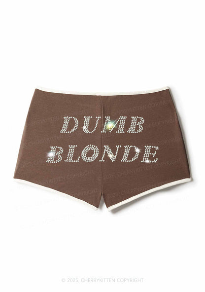 Rhinestone Dumb Blonde Y2K Booty Shorts Cherrykitten