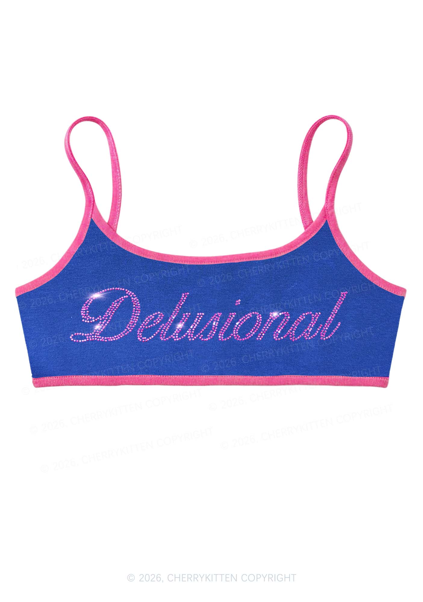 Rhinestone Delusional Y2K Super Crop Cami Cherrykitten