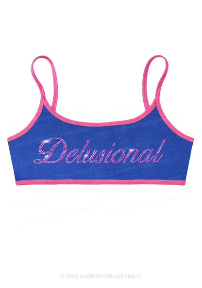 Rhinestone Delusional Y2K Super Crop Cami Cherrykitten