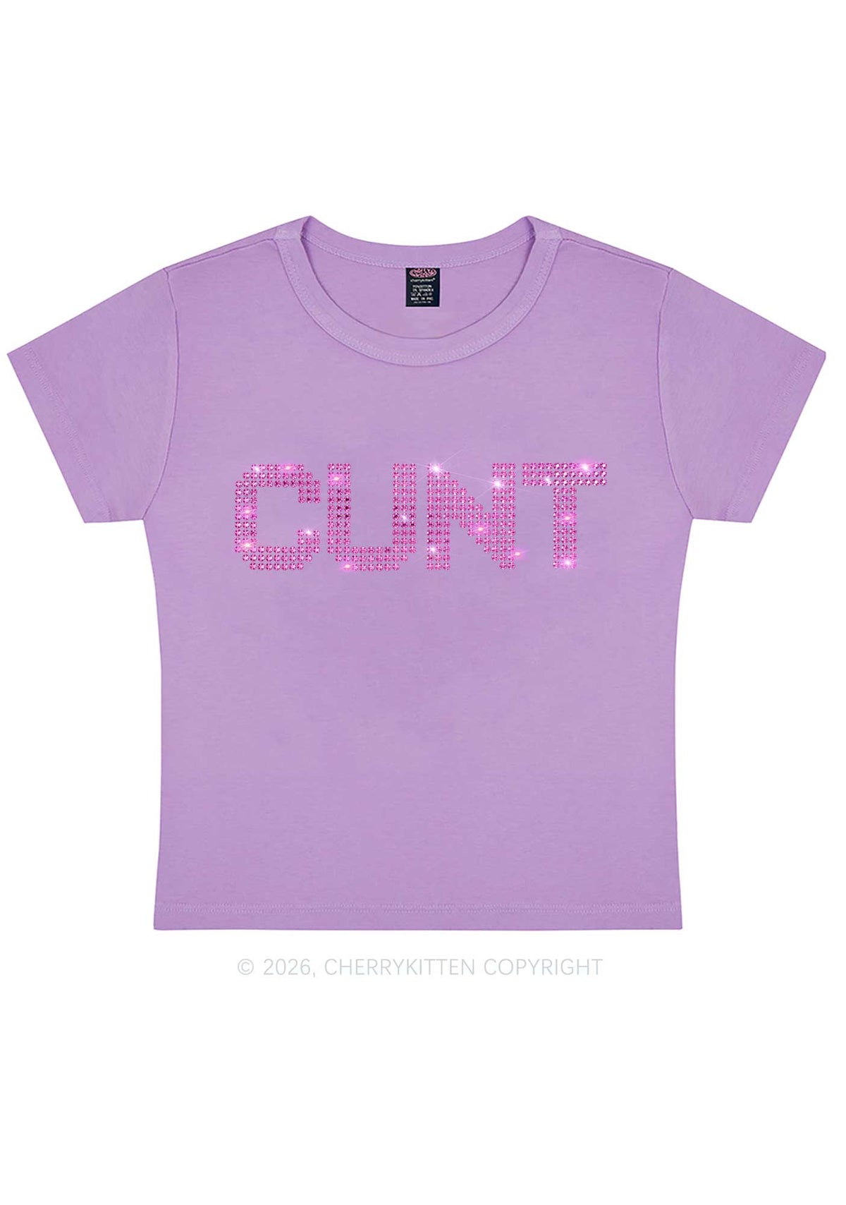 Rhinestone Pink Cxxt Y2K Baby Tee Cherrykitten