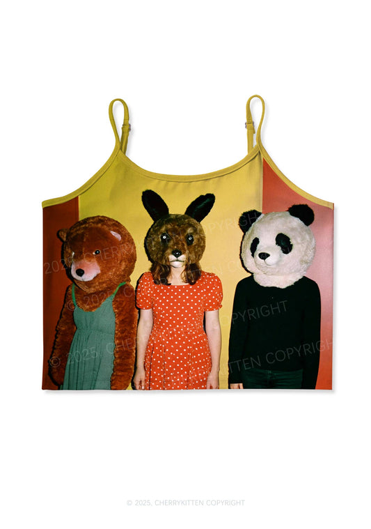 Rabbit Mask Girl Y2K Print Cami Crop Top Cherrykitten