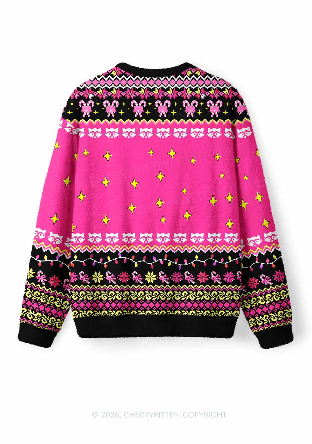 Overstimulated But Festive Raccoon Y2K Knit Sweatshirt Cherrykitten