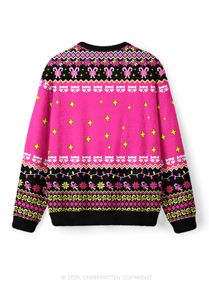 Overstimulated But Festive Raccoon Y2K Knit Sweatshirt Cherrykitten