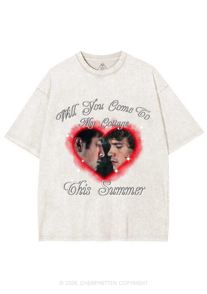 Come To My Cottage This Summer HR Y2K Shirts Washed Tee Cherrykitten