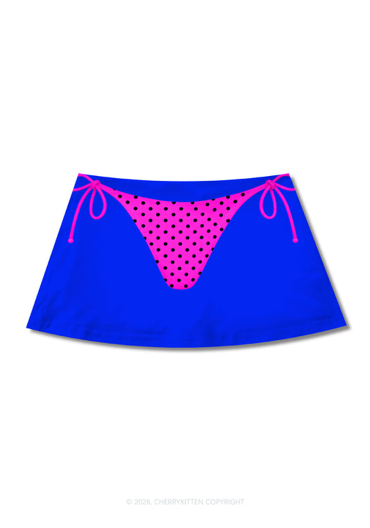 Pink Dots Bikini On Blue Y2K Print Mini Skirt Cherrykitten