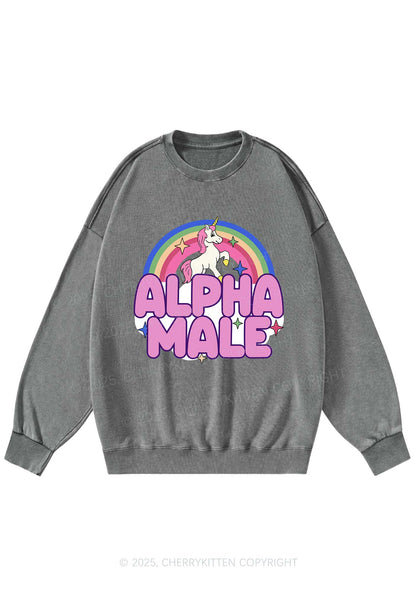Rainbow Unicorn Alpha Male Y2K Washed Sweatshirts Cherrykitten