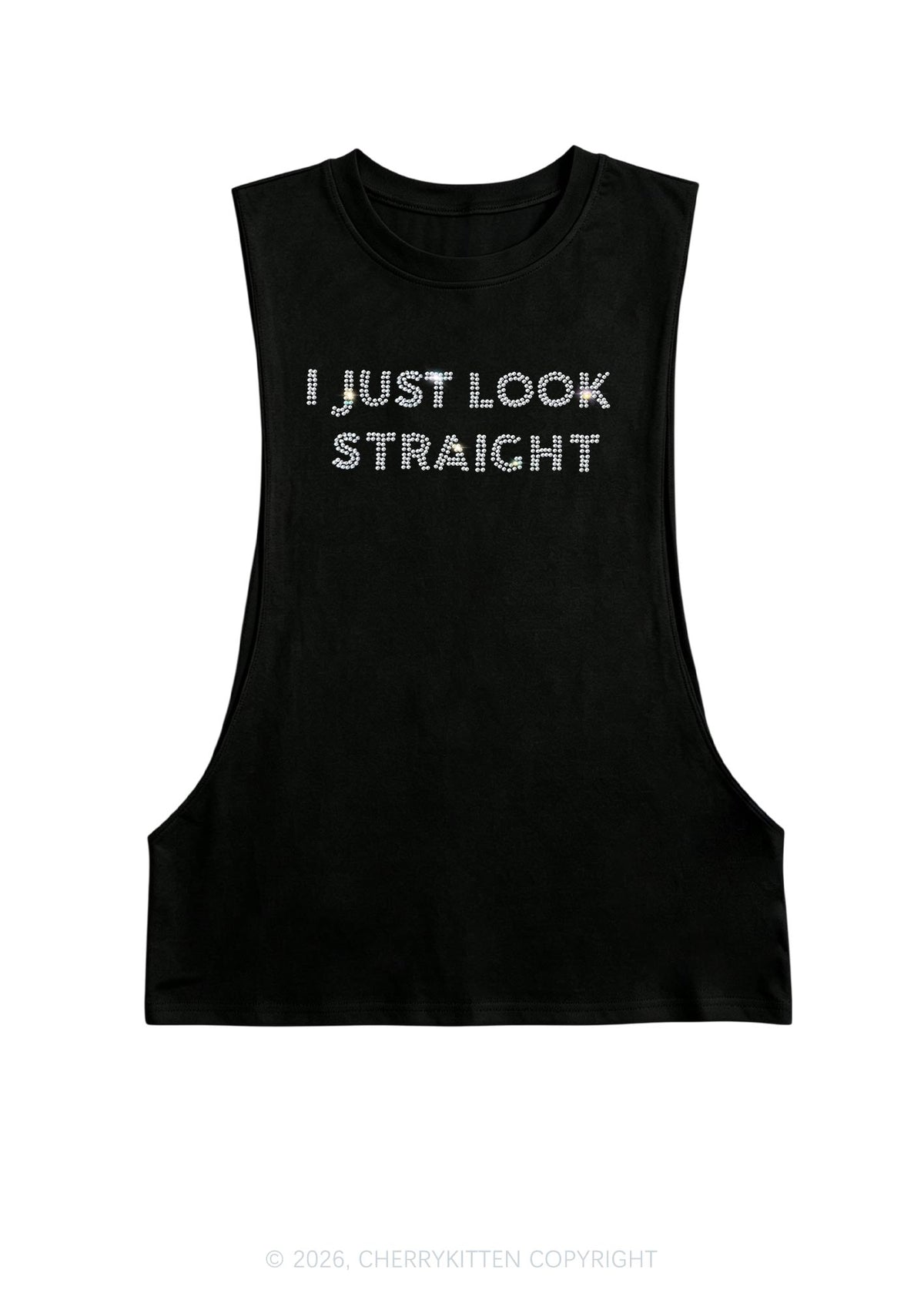 Rhinestone I Just Look Straight Pride Y2K Men Muscle Side Cutoff Tank Top Cherrykitten