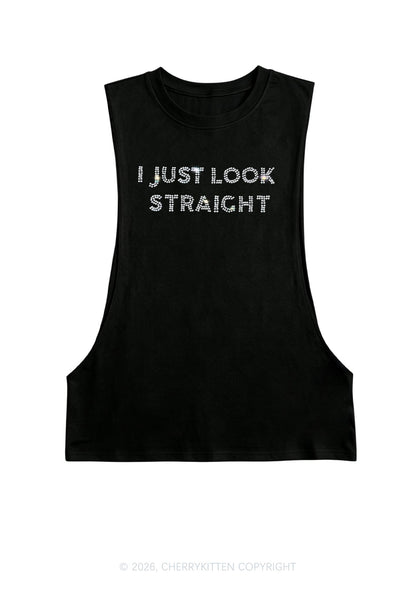 Rhinestone I Just Look Straight Pride Y2K Men Muscle Side Cutoff Tank Top Cherrykitten