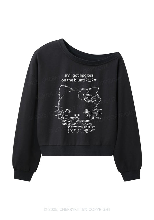 Sorry About Lipgloss Y2K Off Shoulder Sweatshirts Cherrykitten