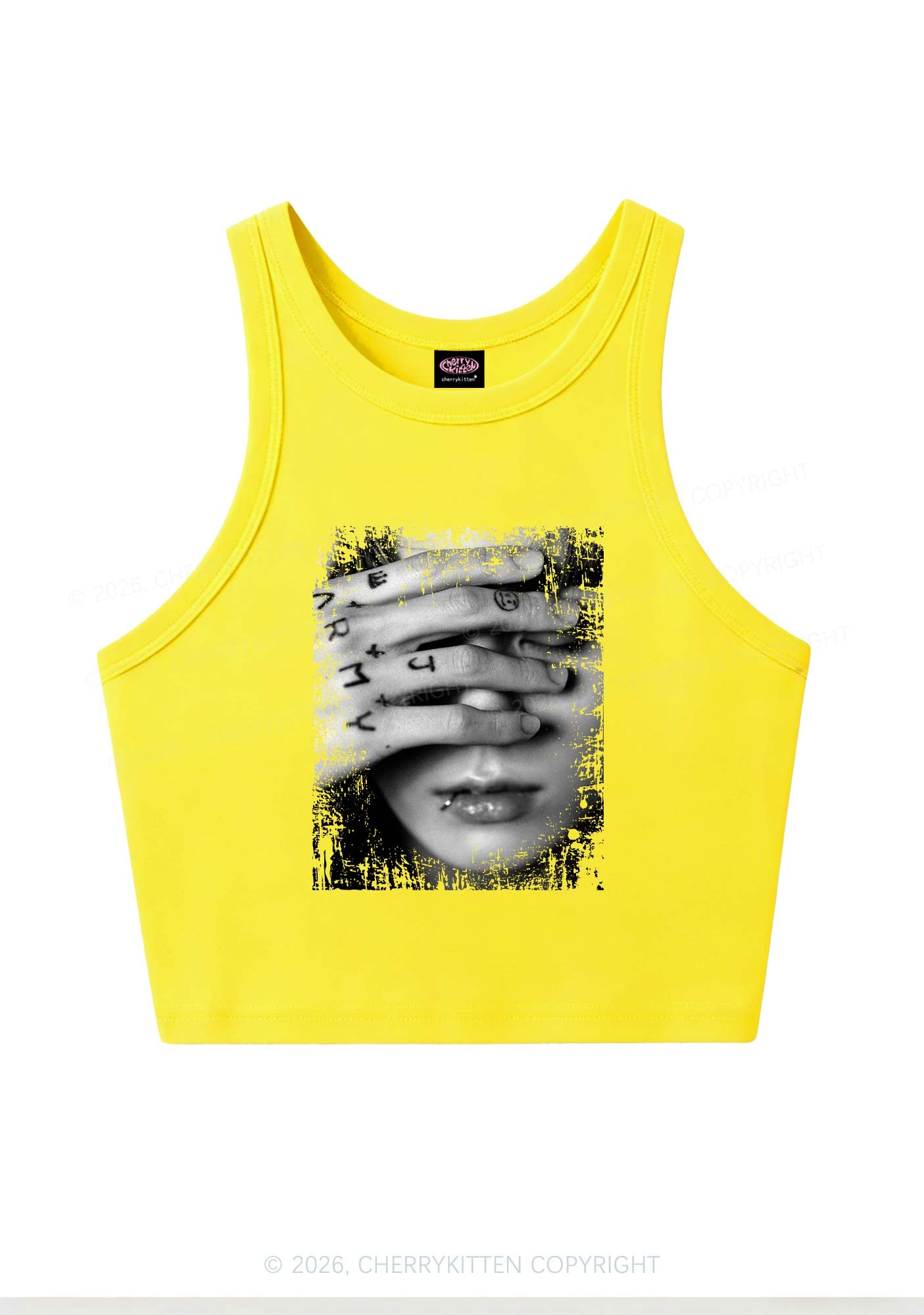 Tattoo Hand Portrait Kpop Y2K Crop Tank Top Cherrykitten