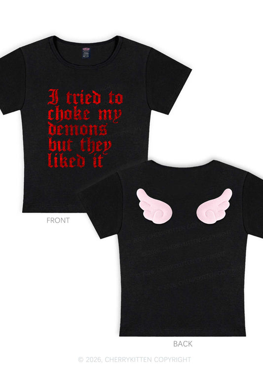 Halloween Choke Demons They Liked Y2K Goth Angel Wings Baby Tee Cherrykitten