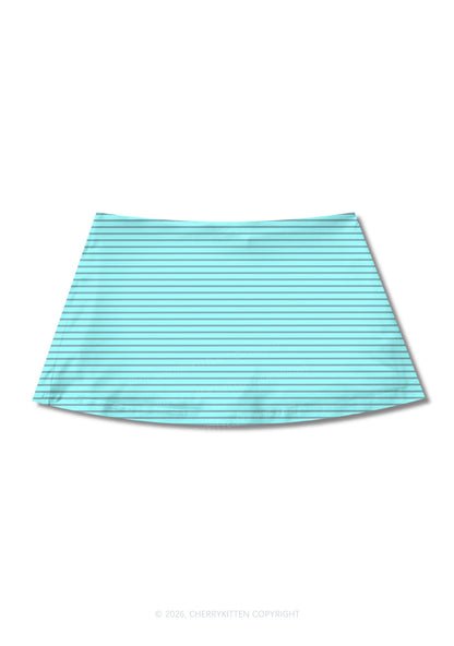 Grey Stripes On Green Y2K Print Mini Skirt Cherrykitten