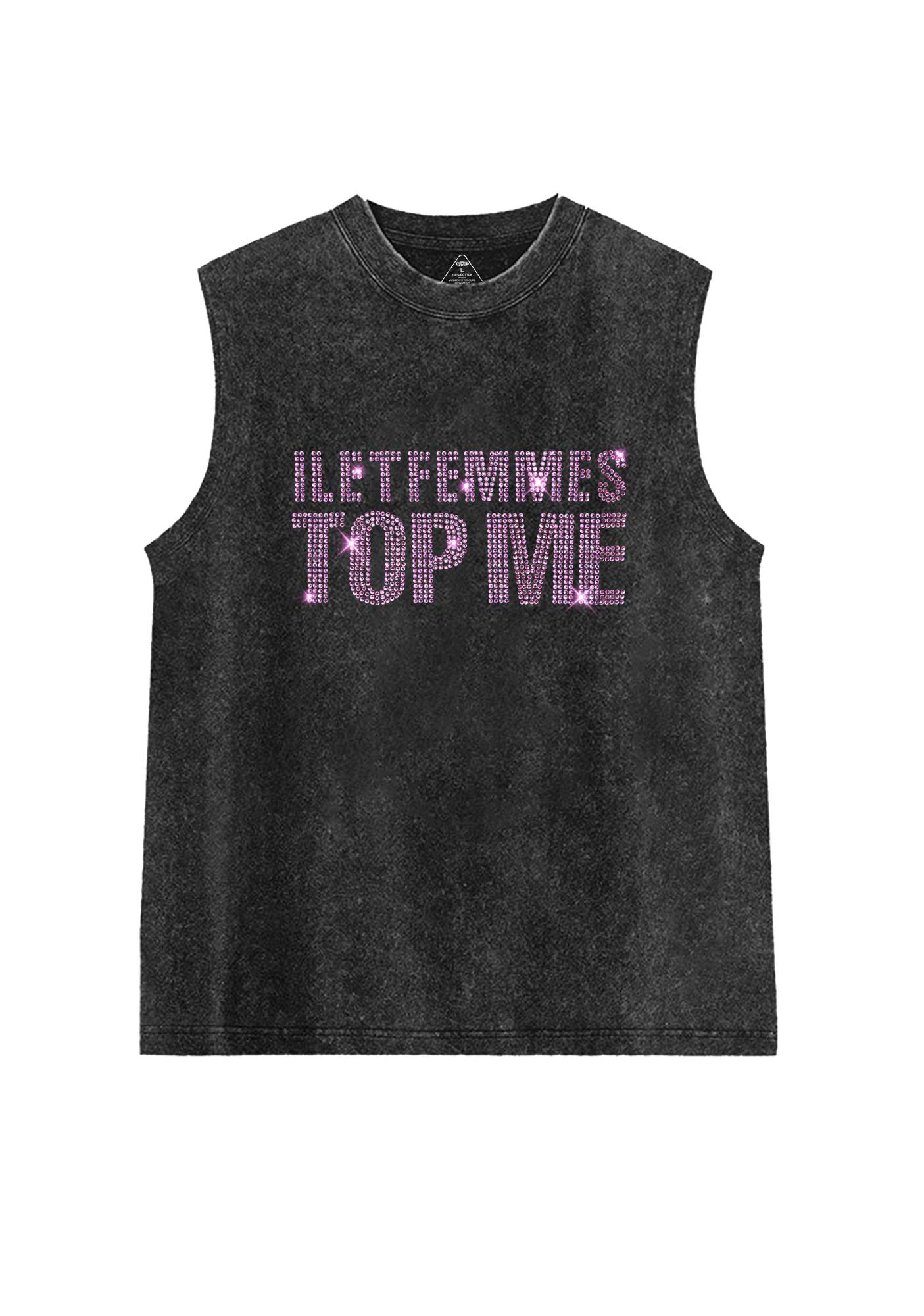 Rhinestone I Let Femmes Top Me Pride Y2K Washed Muscle Tank Cherrykitten