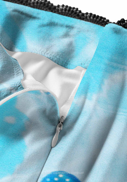Blue Butterfly Y2K Print Midi Skirt Cherrykitten