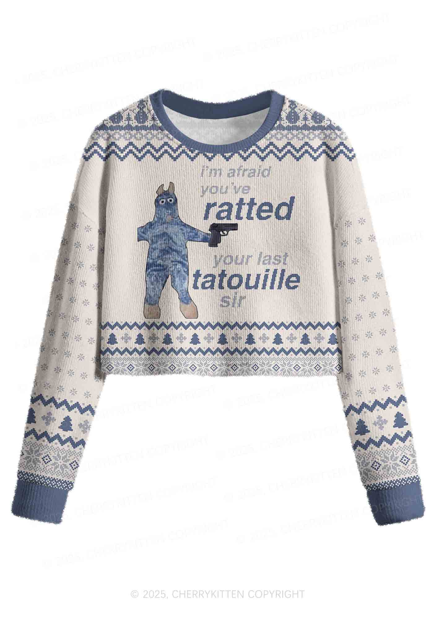 Ratted Last Tatouille Y2K Christmas Crop Knit Sweatshirt Cherrykitten
