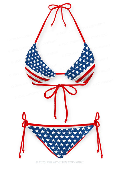 Navy Star Red White Stripe Y2K Print Bikini Set Cherrykitten