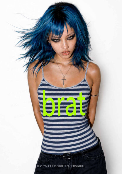 Green Brat Y2K Navy Grey Striped Spaghetti Strap Cami Cherrykitten