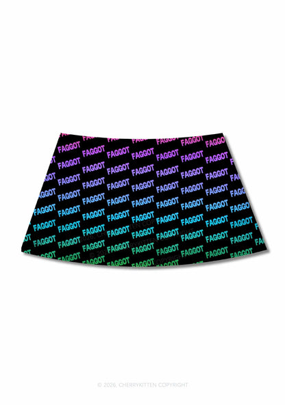 Neon Rainbow Faggot Pride Y2K Print Mini Skirt Cherrykitten