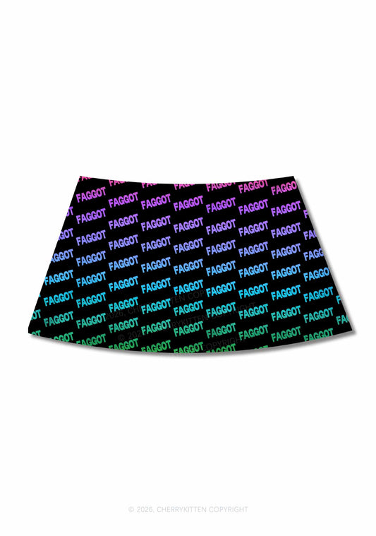 Neon Rainbow Faggot Pride Y2K Print Mini Skirt Cherrykitten