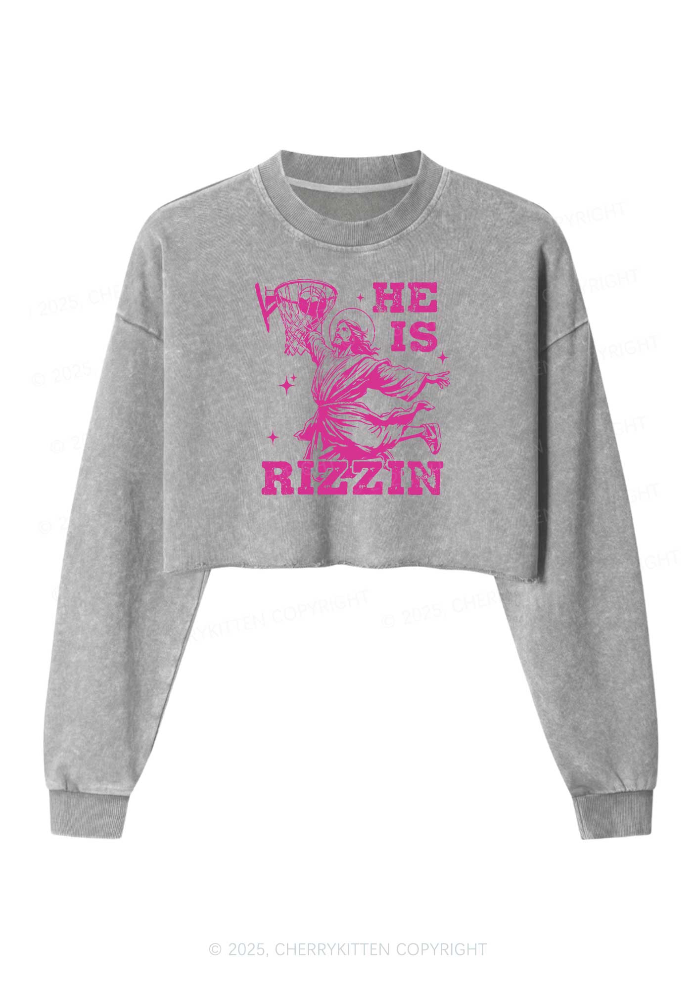 He Is Rizzin Y2K Crop Washed Sweatshirts Cherrykitten