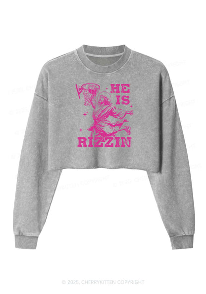 He Is Rizzin Y2K Crop Washed Sweatshirts Cherrykitten