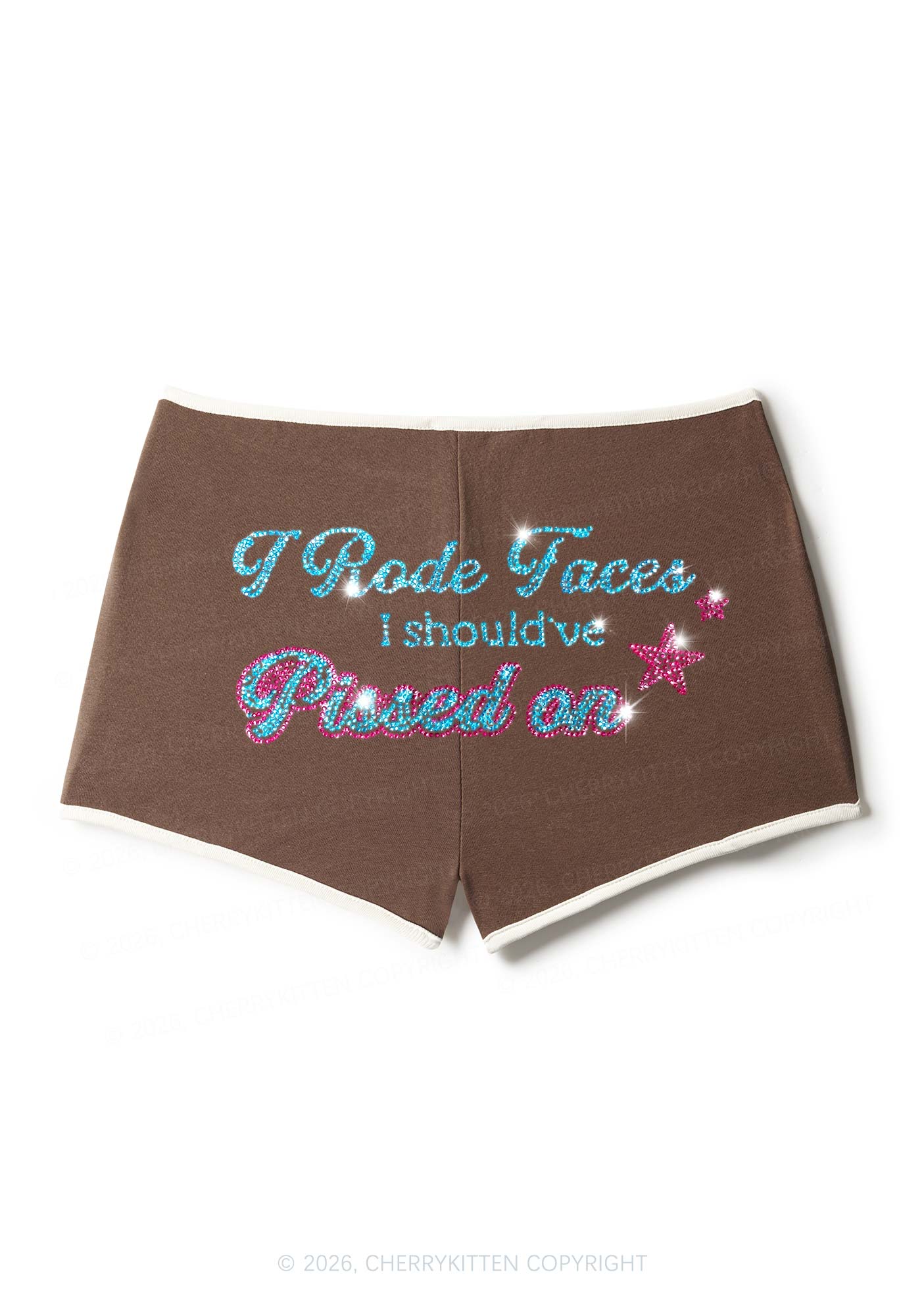 Rhinestone I Rode Faces Y2K Booty Shorts Cherrykitten
