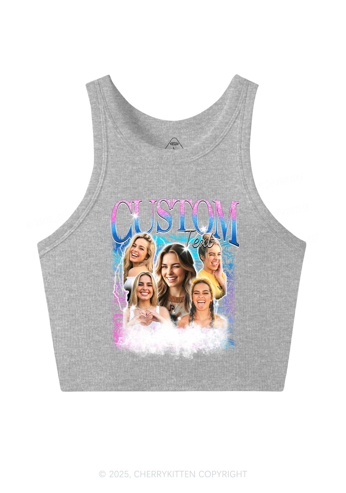 Custom Portrait Glitter Text Y2K Crop Tank Top Cherrykitten